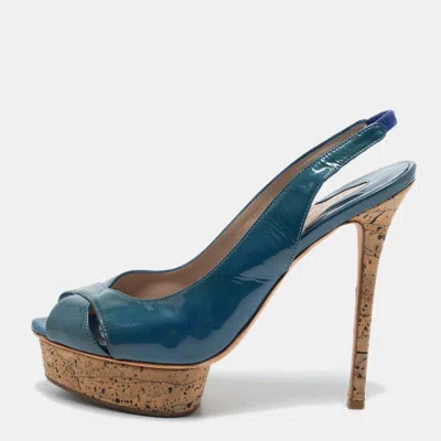 Le Silla Blue Patent Leather Slingback Sandals