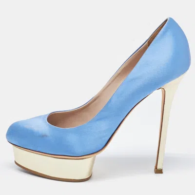 Le Silla Blue Satin Platform Pumps