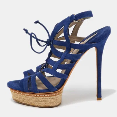 Le Silla Blue Suede Strappy Platform Sandals