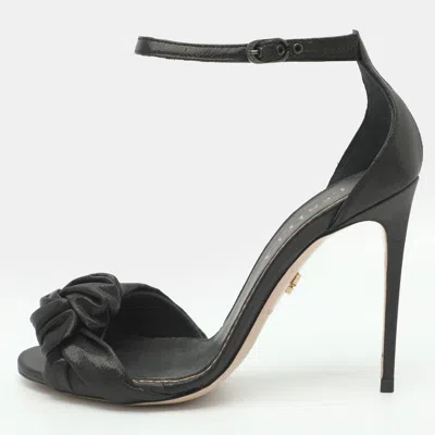 Pre-owned Le Silla Bow Size 36 Black Lurex Fabric Ankle Strap Sandals