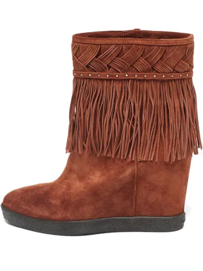 Pre-owned Le Silla Braided Fringed Suede Ankle Boots In Brown