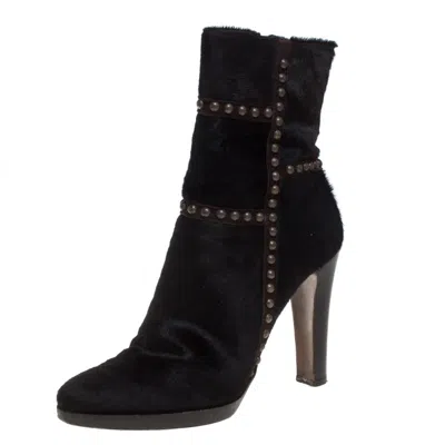 Le Silla Brown Calf Hair Studded Studded Ankle Boots In Black