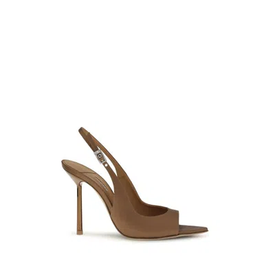 Le Silla Brown Silk Stiletto Heel Women's Sandals