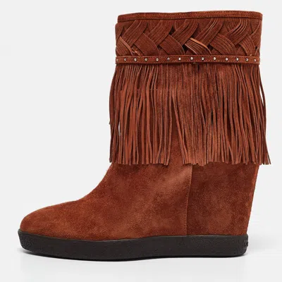 Pre-owned Le Silla Brown Suede Ankle Length Boots Size 36