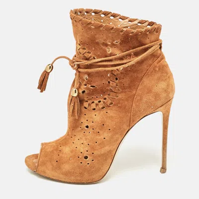 Pre-owned Le Silla Brown Suede Ankle Length Boots Size 37.5