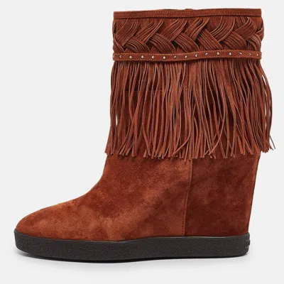 Pre-owned Le Silla Brown Suede Ankle Length Boots Size 38