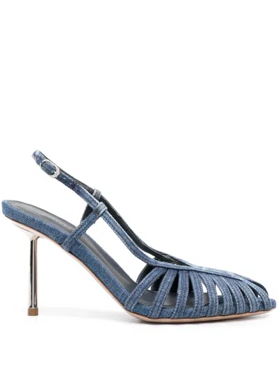 Le Silla Cage 110mm Denim Slingback Pumps In Blue
