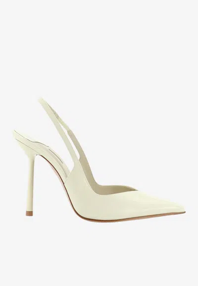 Le Silla Chanel Vivienne 100 Patent Leather Slingback Pumps In Neutral