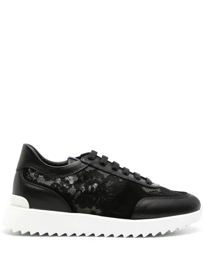 Le Silla Chantilly-lace Leather Sneakers In Black