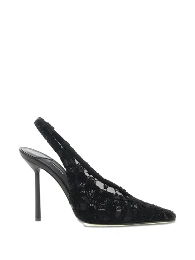 Le Silla Chantilly Lace Slingback Pointed Toe Pumps In Black