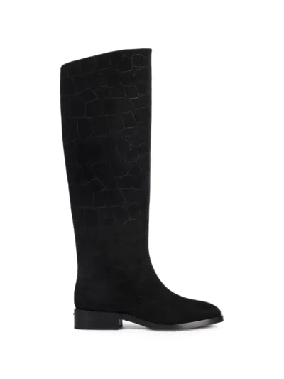Le Silla Charlotte Croc-effect Suede Boots In Black