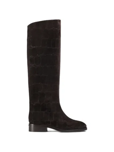 Le Silla Charlotte Croc-effect Suede Boots In Brown