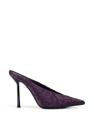 Le Silla Clivage Ruched Silk-satin Mules In Purple