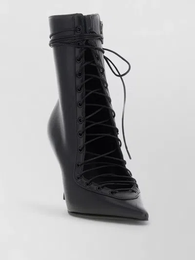 Le Silla Colette Ankle Boots Lace Up Pointed Toe In Black