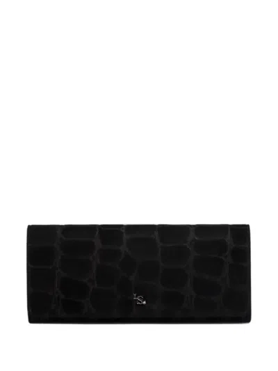 Le Silla Crocodile-effect Suede Clutch Bag In Black