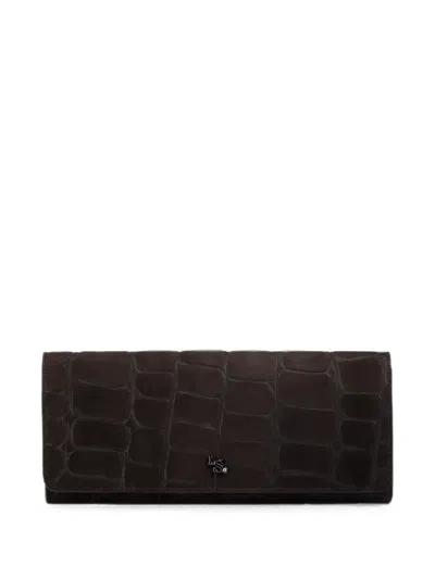 Le Silla Crocodile-effect Suede Clutch Bag In Pink
