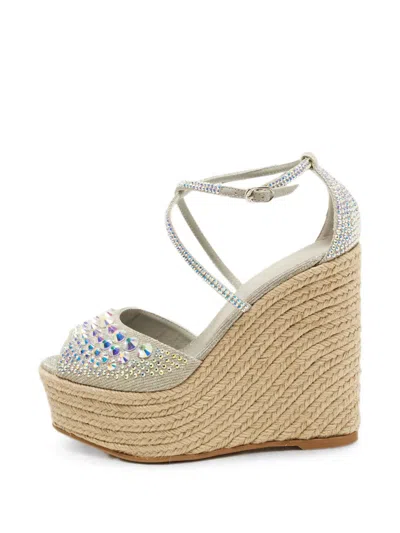 Pre-owned Le Silla Crystal Embellished Espadrille Sandals In Silver