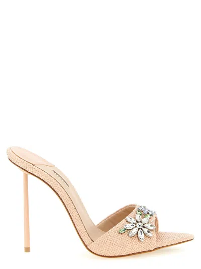 Le Silla Crystal-appliqué Raffia Mule In Neutral