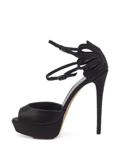 Pre-owned Le Silla Crystal-embellished Ankle-strap Sandals In Black