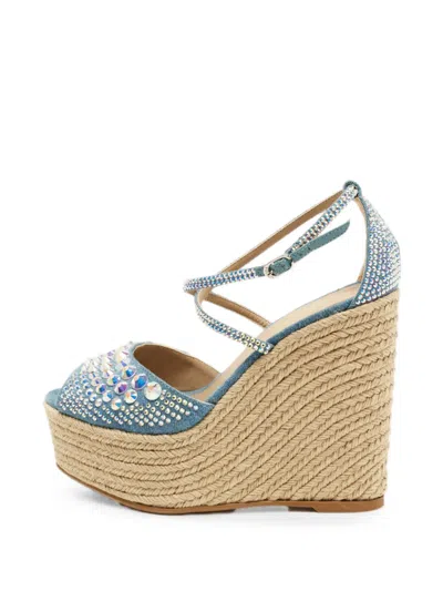 Pre-owned Le Silla Crystal-embellished Denim Sandals In Blue