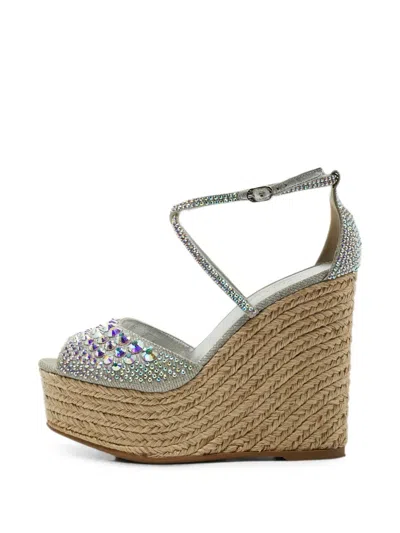 Pre-owned Le Silla Crystal-embellished Espadrille Wedge Sandals In Silver