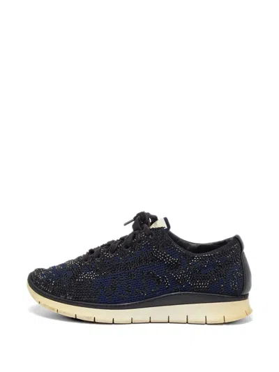 Pre-owned Le Silla Crystal-embellished Knit Sneakers In Black