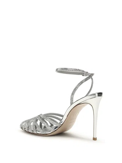 Le Silla Crystal-embellished Metallic Calf Heeled Sandal In Silver
