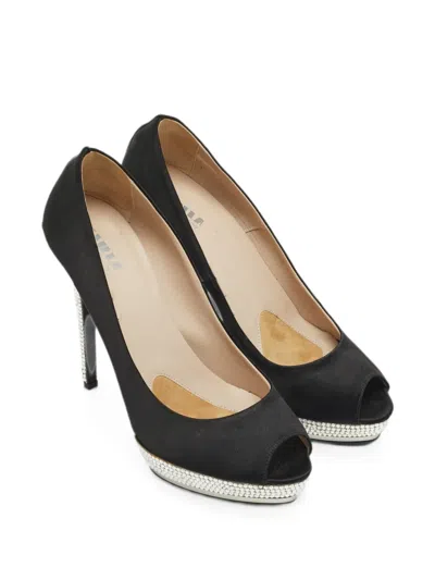 Pre-owned Le Silla Crystal-embellished Peep-toe Pumps In Black