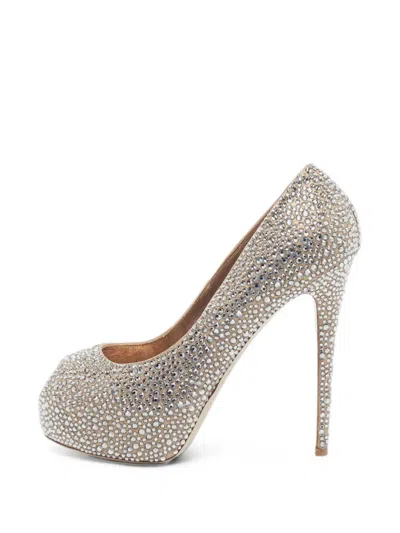 Pre-owned Le Silla Crystal-embellished Peep-toe Pumps In Silver