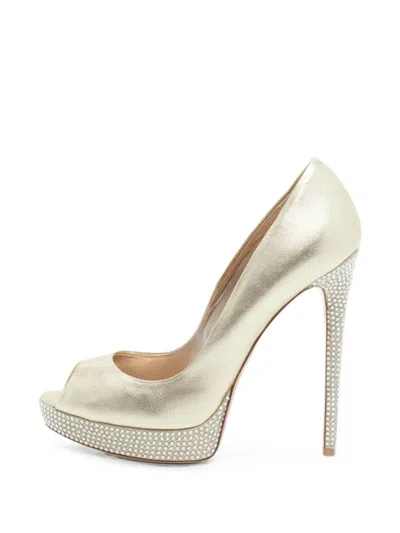 Pre-owned Le Silla Crystal-embellished Platform Pumps In Gold