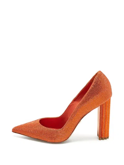 Pre-owned Le Silla Crystal-embellished Pointed-toe Pumps In Orange