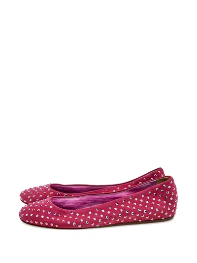 Pre-owned Le Silla Crystal-embellished Suede Ballet Flats In Pink