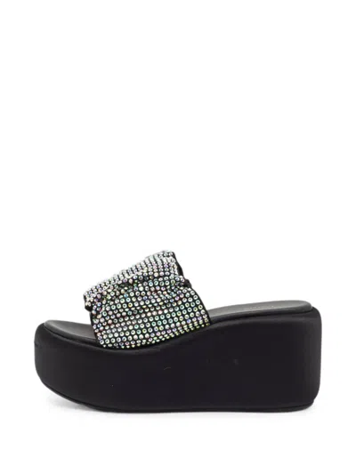 Pre-owned Le Silla Crystal-embellished Wedge Sandals In Black