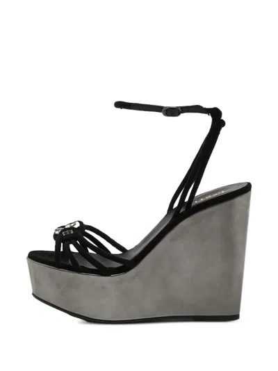 Pre-owned Le Silla Crystal-embellished Wedge Sandals In Black