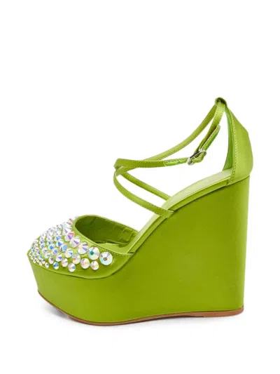 Pre-owned Le Silla Crystal-embellished Wedge Sandals In Green