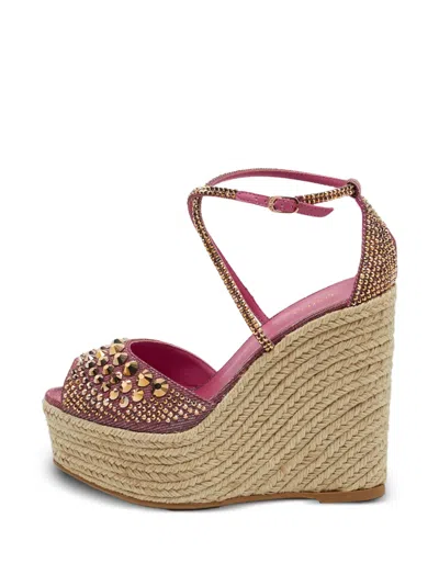 Pre-owned Le Silla Crystal-embellished Wedge Sandals In Pink