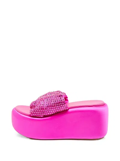 Pre-owned Le Silla Crystal-embellished Wedge Sandals In Pink