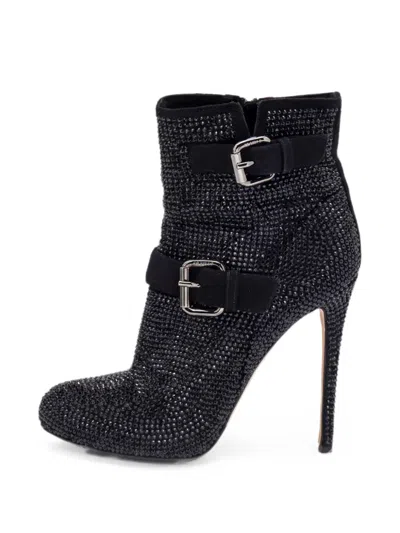 Pre-owned Le Silla Embellished Buckled Ankle Boots In Black