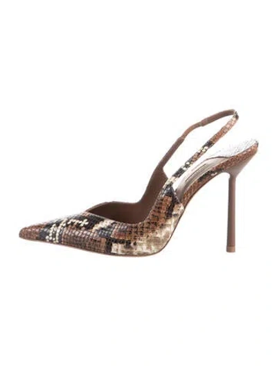 Pre-owned Le Silla Embossed Leather Animal Print Slingback Pumps In Brown