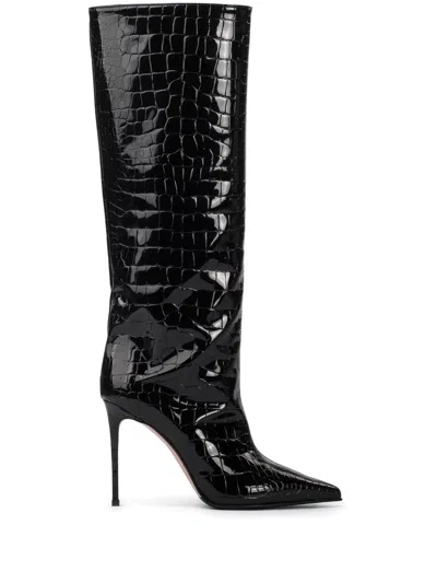 Le Silla Eva 120mm Croc-embossed Leather Boots In Black