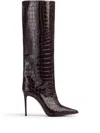 Le Silla Eva 120mm Croc-embossed Leather Boots In Brown