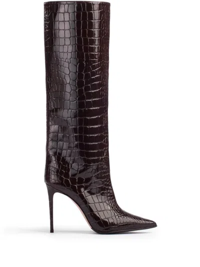 Le Silla Eva 120mm Croc-embossed Leather Boots In Brown