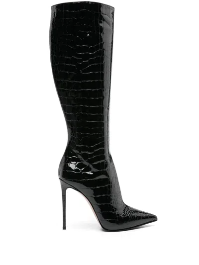 Le Silla Eva 120mm Crocodile-embossed Boots In Black