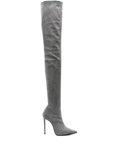 Le Silla Jagger 125mm Denim Knee Boots In Black