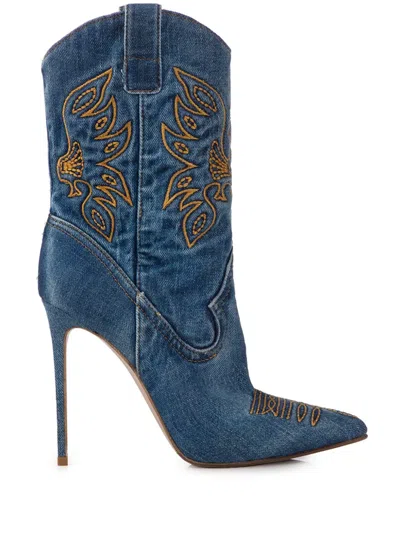Le Silla Eva 140mm Embroidered Boots In Blue