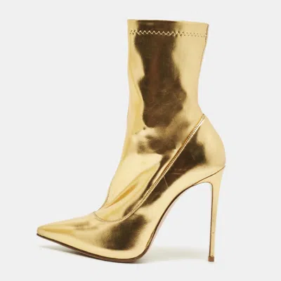 Pre-owned Le Silla Eva Size 38 Gold Leather Ankle Length Boots