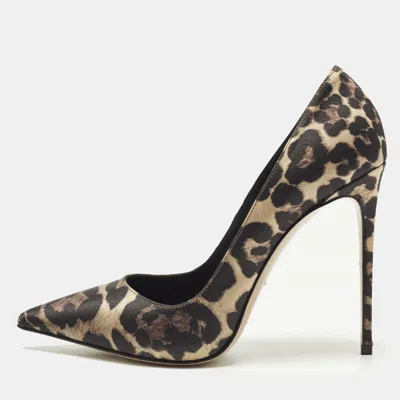 Pre-owned Le Silla Eva Size 38.5 Brown Leopard Print Satin Pumps