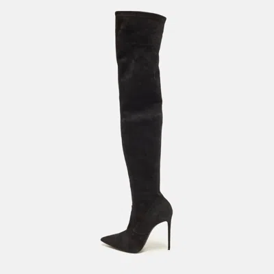 Pre-owned Le Silla Eva Size 39 Black Suede Over The Knee Boots