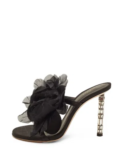 Pre-owned Le Silla Floral-applique Crystal-embellished Sandals In Black