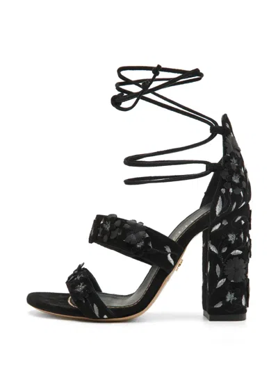 Pre-owned Le Silla Floral-detail Block-heel Sandals In Black